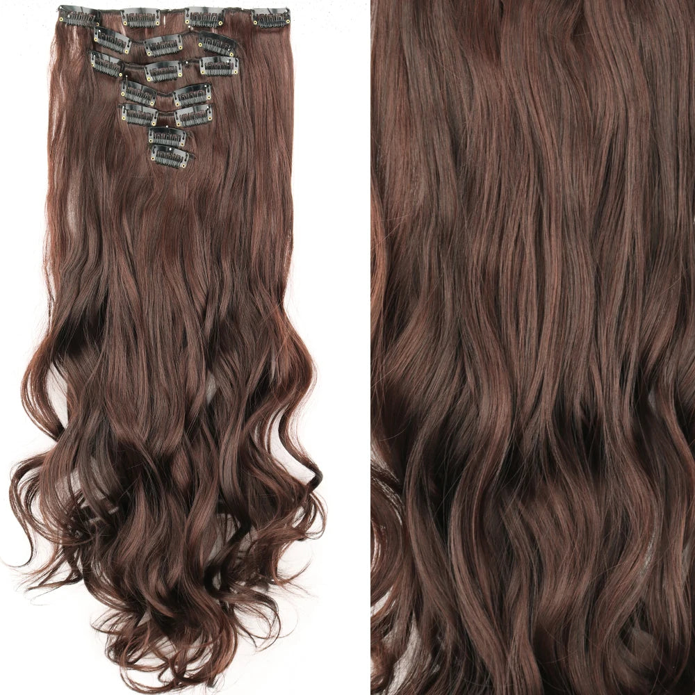 7Pcs Clip-in Hair Extensions | 24 Inch Straight | 60 Colors | Heat Resistant Fiber