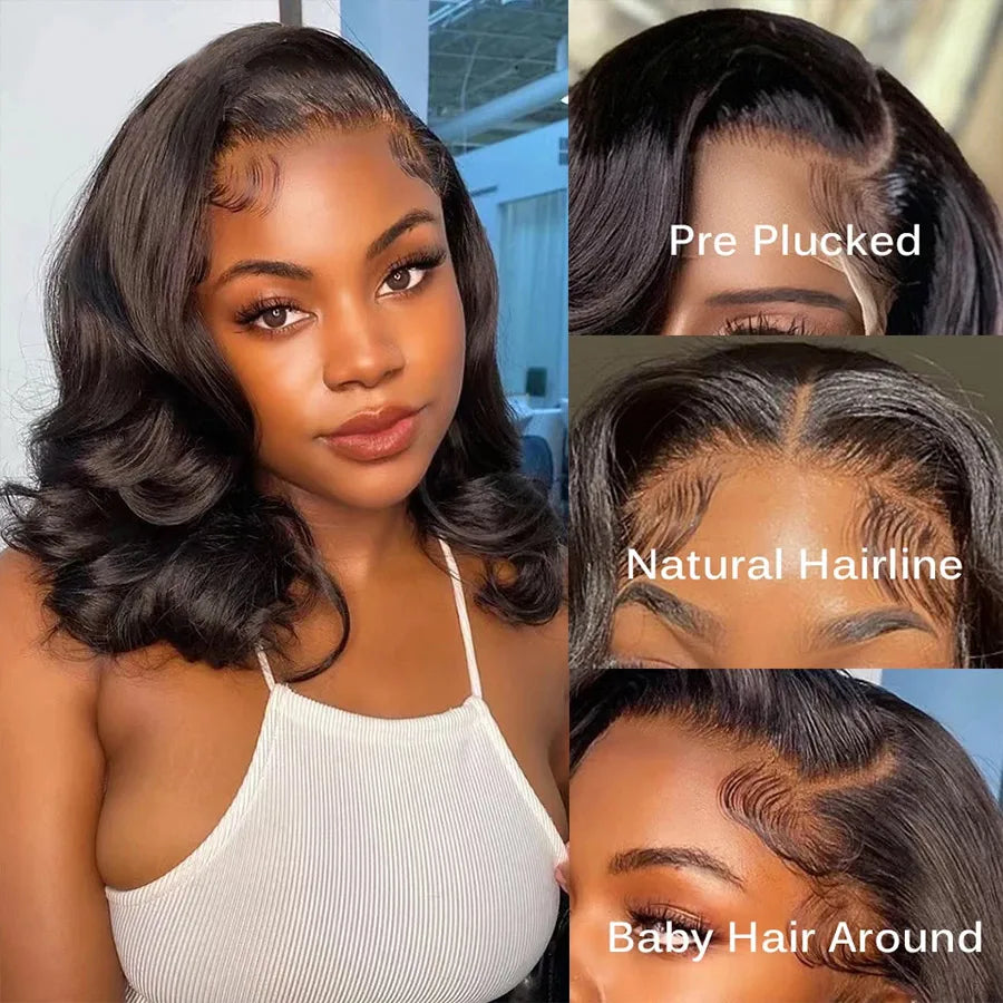 Body Wave Bob Wig 13x6 Transparent Lace Frontal Brazilian Human Hair Wig – Virgin Remy, 180% Density