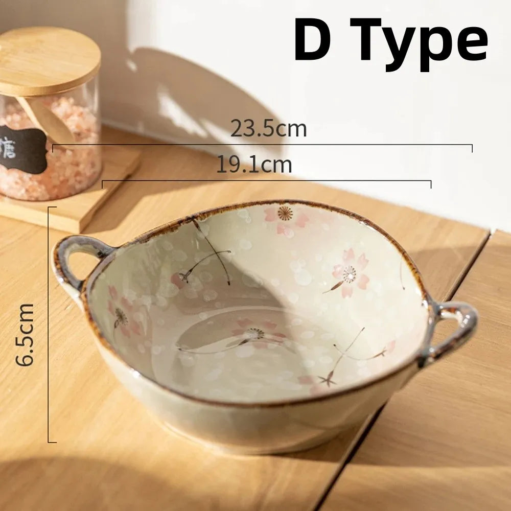 Japanese Ceramic Noodle Bowl with Handle – Microwave Safe Salad & Pasta Bowl