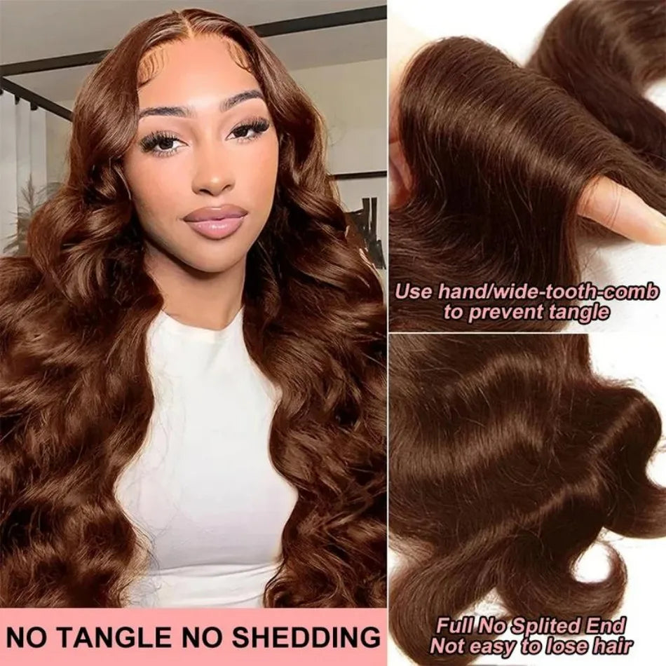Chocolate Brown 13x6 HD Lace Frontal Body Wave Human Hair Wig (30", Pre-Plucked, Free Parting)