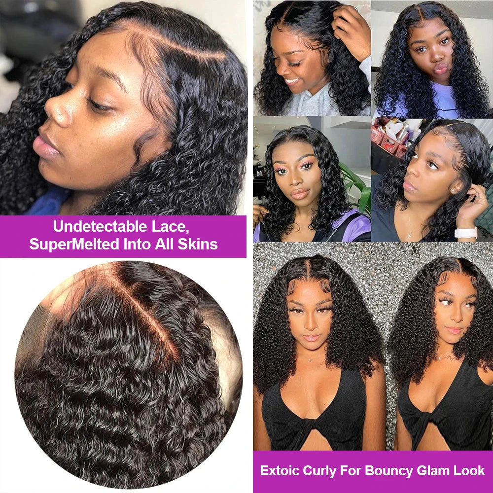 14 Inch Deep Water Wave Curly Bob Lace Front Wig – 13x6 HD, 7x5 Glueless, 250% Density