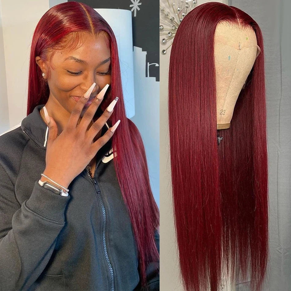 99J Burgundy 13x6 HD Lace Front Straight Wig – Premium Red Peruvian Human Hair