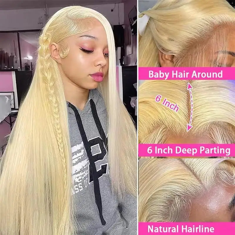 250% Density 613 Blonde Straight HD Lace Front Wig 13x6 Transparent Lace Brazilian Human Hair