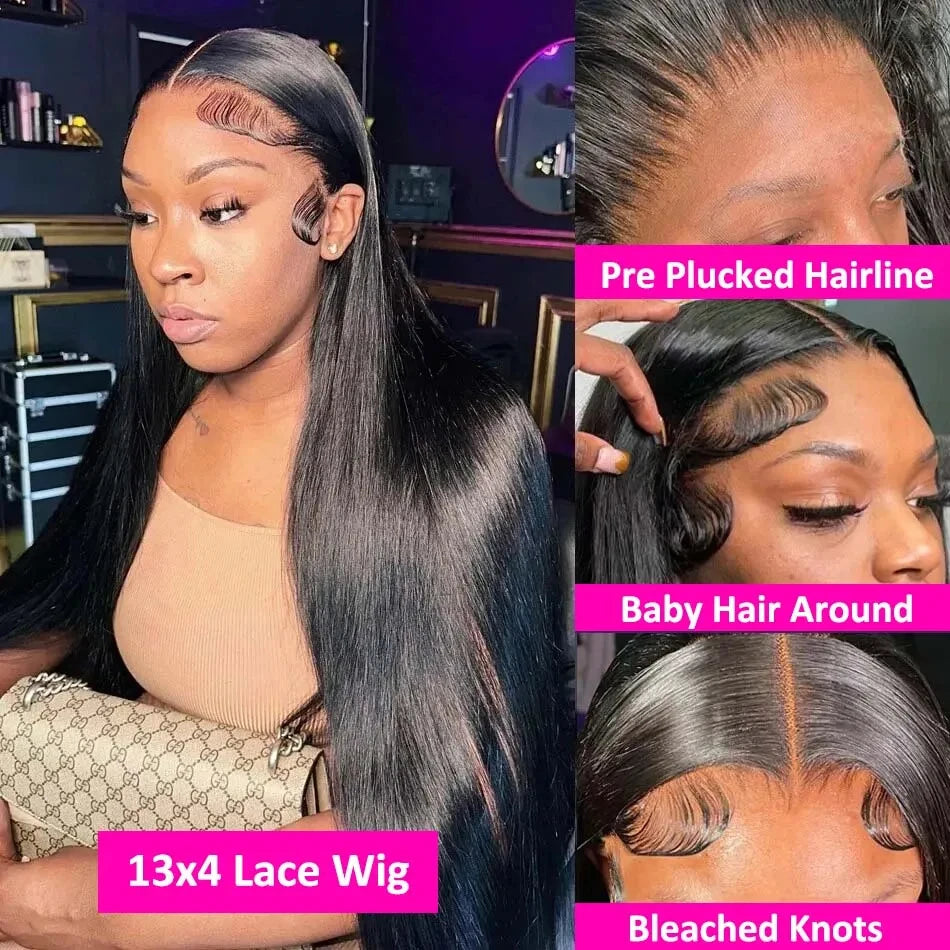 Glueless Bone Straight HD Lace Front Wig – Transparent Lace (4x4 / 5x5 / 13x4 / 13x6) Brazilian Remy Human Hair