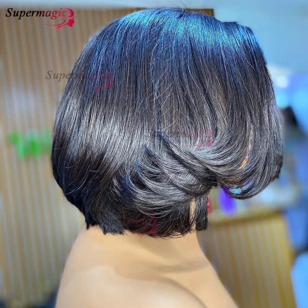 13x4 Frontal Wig – Trendy Layered Highlight Piano Color Human Hair Bob Wig for Women