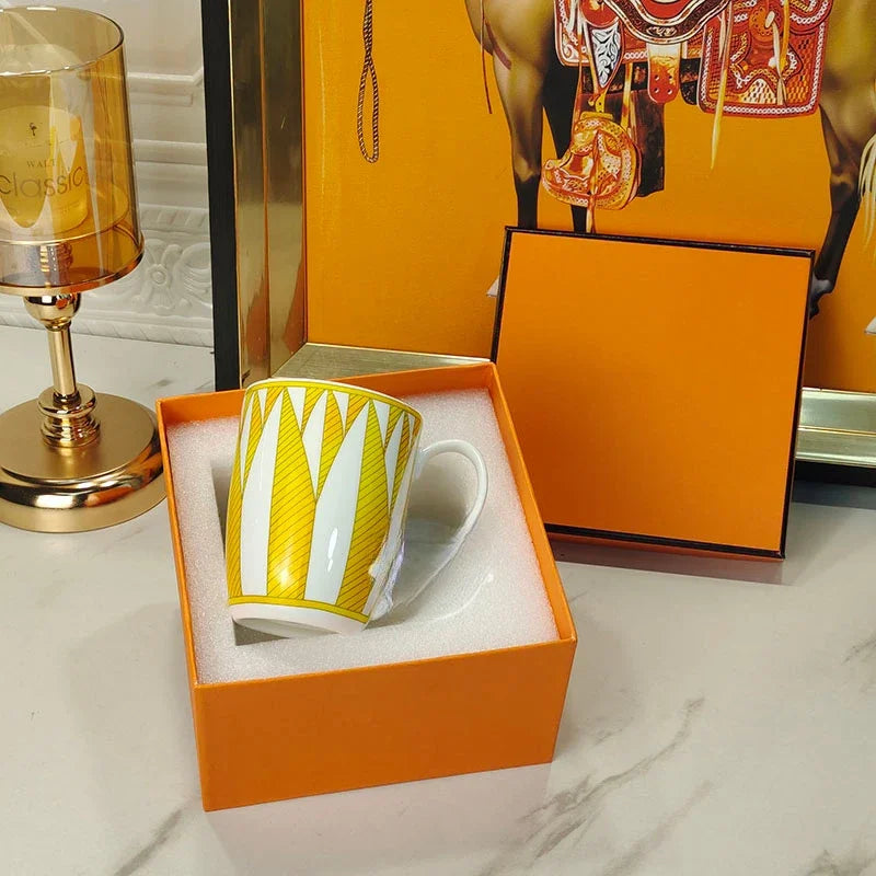 European Style Bone China Tableware Set – Sunshine Geometric Steak Plate & Cup Gift Set for Elegant Dining