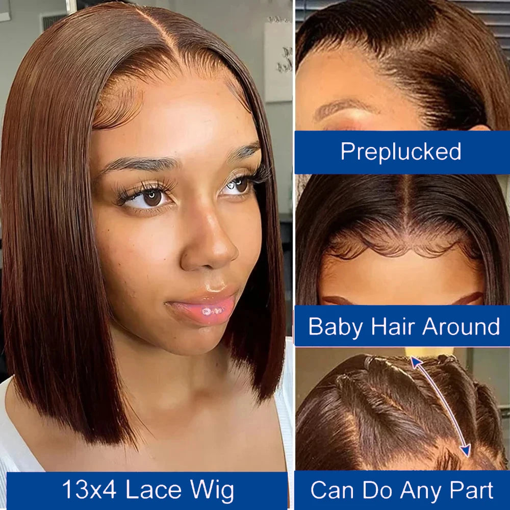Chocolate Brown #4 Straight Bob 13x4 HD Transparent Lace Front Wig (220% Density)