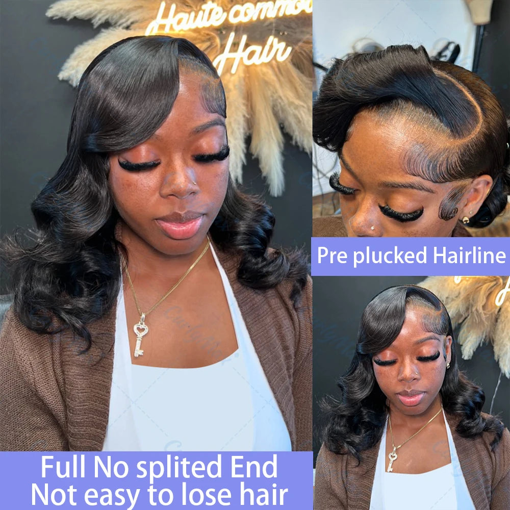 Black Body Wave Bob 13x4 Lace Front Wig (4x4 Closure Option) – 100% Human Hair, Pre-Plucked, Transparent Lace
