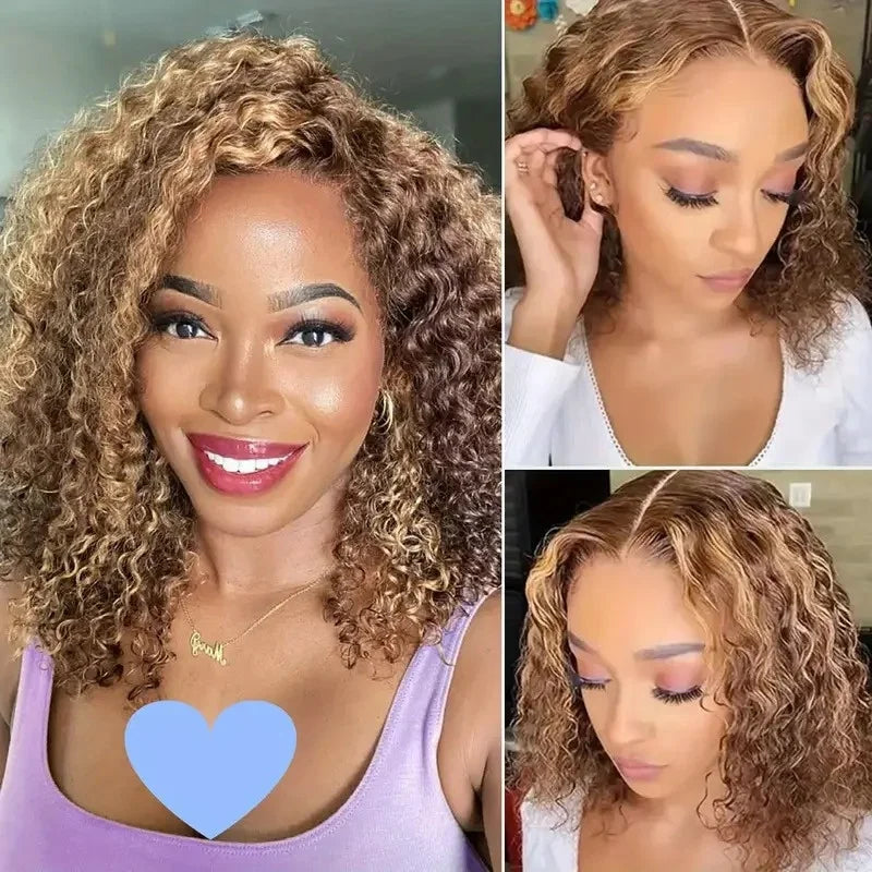 16" Curly Wave 5x5 Pre-Cut Glueless Bob HD Lace Wig (220% Density) – 100% Brazilian Remy Human Hair