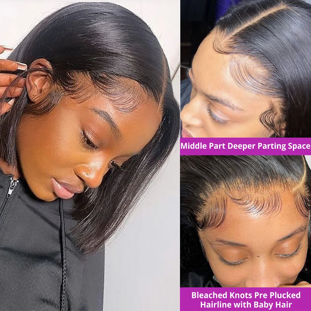 13x6 HD Lace Frontal Bone Straight Short Bob Glueless Wig (Pre-Cut 7x5 Closure)