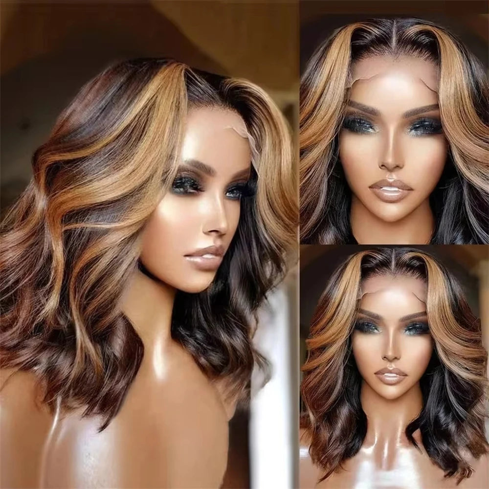 P4/27 Ombre Highlight Body Wave Bob Wig (13x4 Transparent Lace, Pre-Plucked) – 100% Human Hair