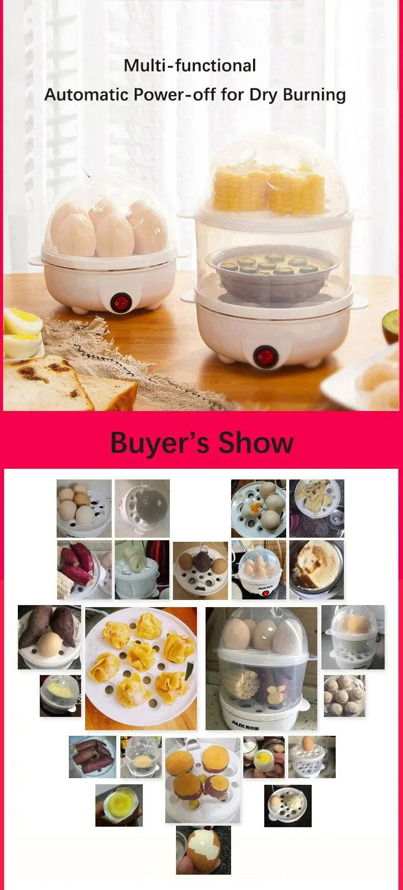 Multifunctional Electric Egg Cooker & Double-Layer Steamer | Mini Breakfast Maker