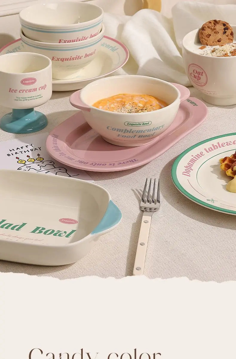 Ceramic Tableware Bowl & Plate Set for Home Use – Rice, Dessert, and Divided Plates Collection