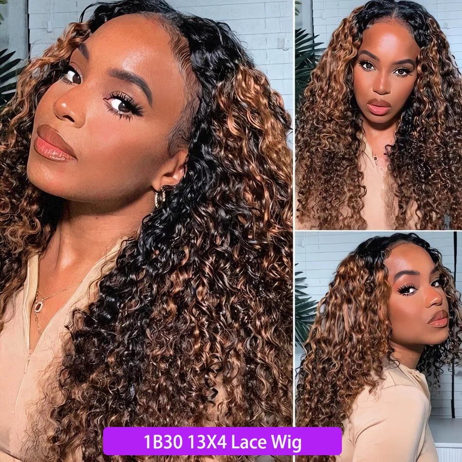 Highlight Curly 13x6 HD Lace Frontal Wig – P4/27 & 1B30 Ombre Deep Wave Human Hair (30–36 inch)