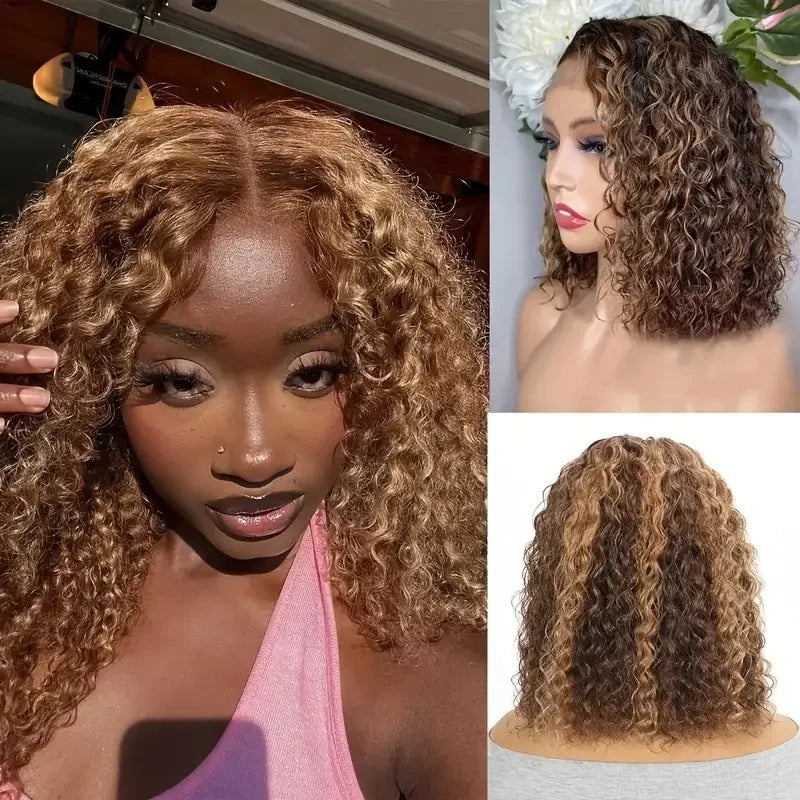 16" Curly Wave 5x5 Pre-Cut Glueless Bob HD Lace Wig (220% Density) – 100% Brazilian Remy Human Hair