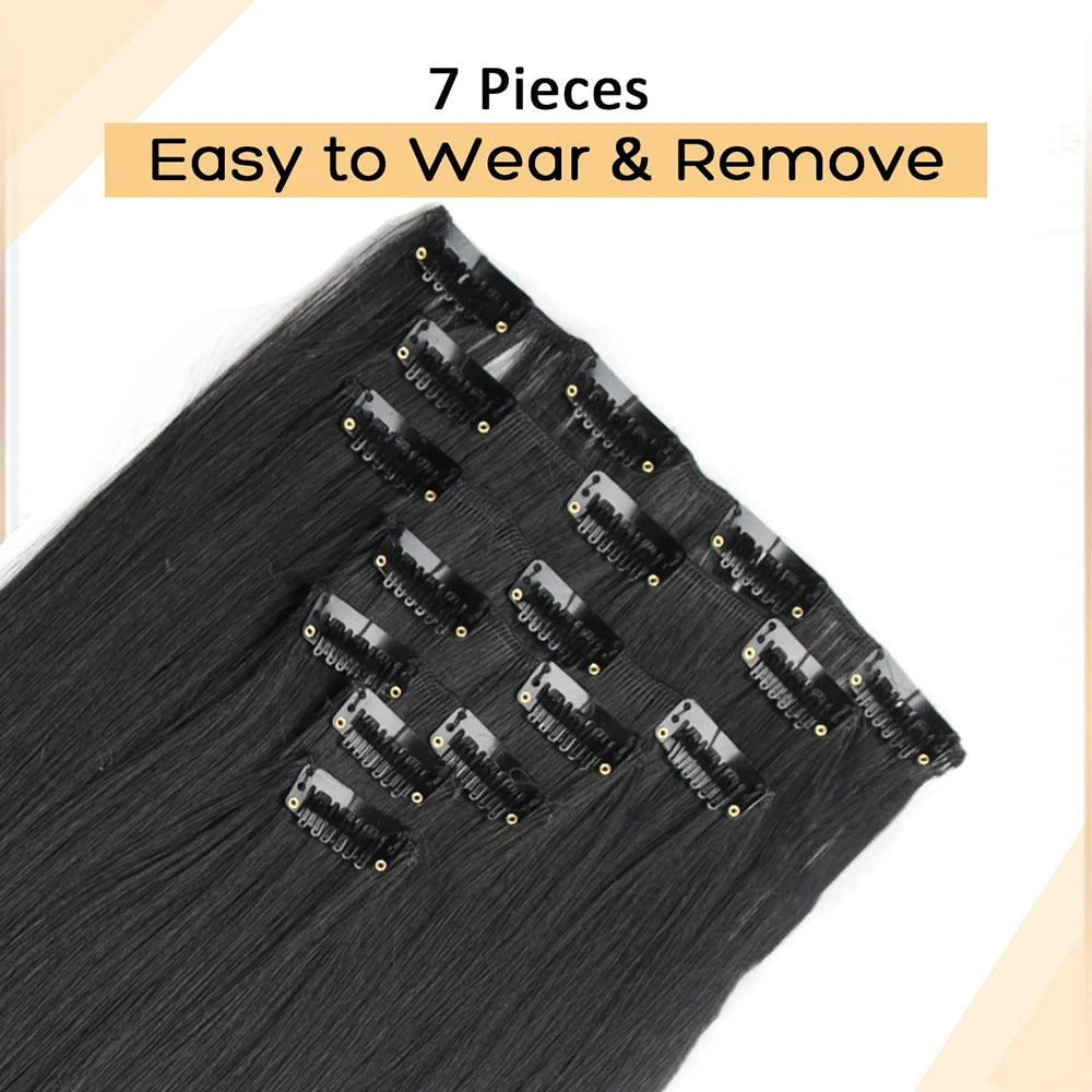 7Pcs Clip-in Hair Extensions | 24 Inch Straight | 60 Colors | Heat Resistant Fiber