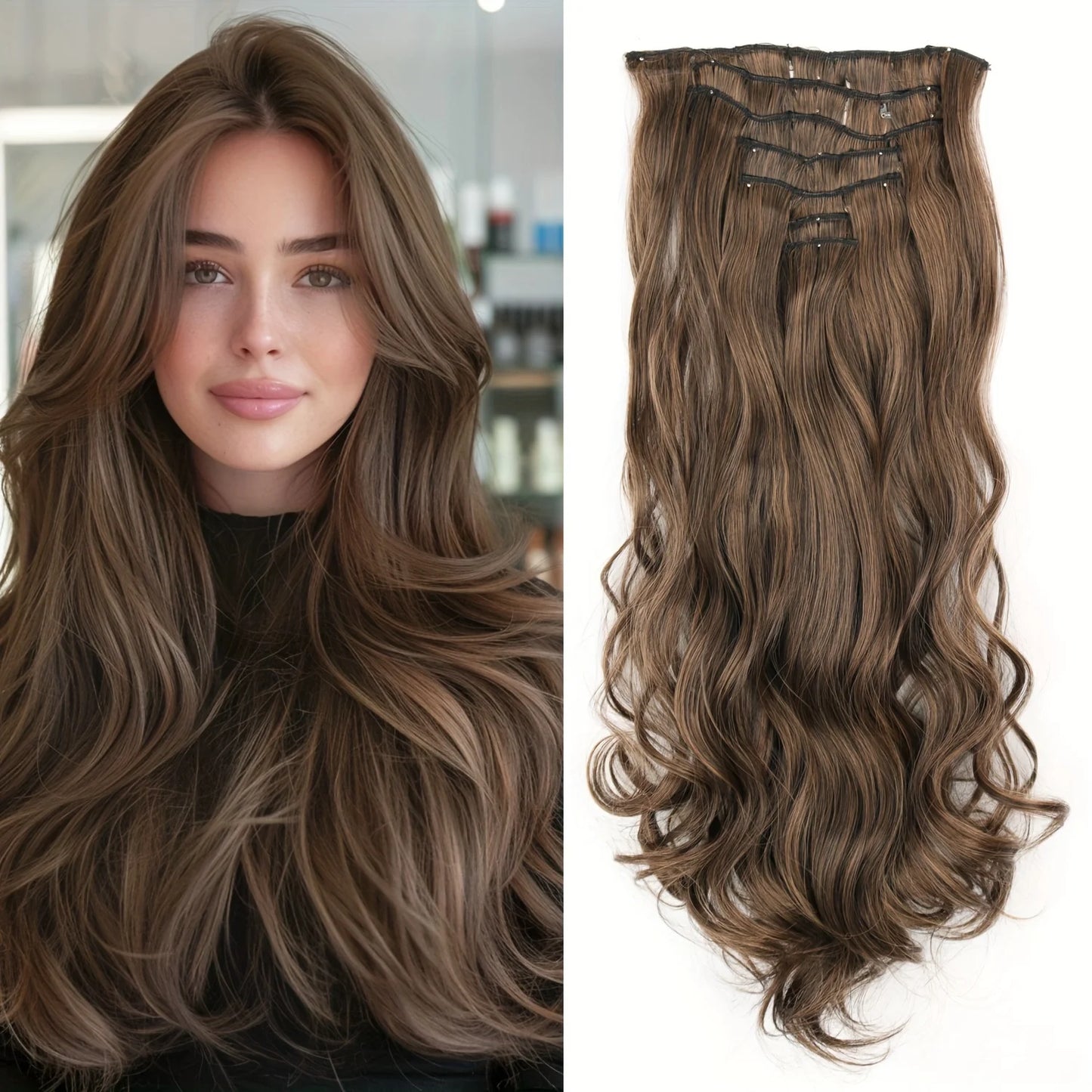 7Pcs Clip-in Hair Extensions | 24 Inch Straight | 60 Colors | Heat Resistant Fiber