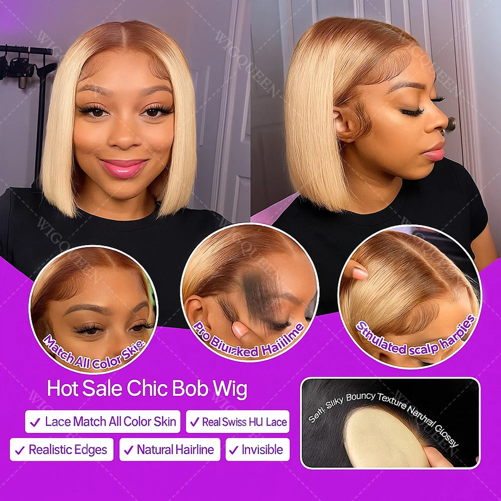 Highlight Blonde Bob Lace Front Wig – 13x4 Straight Human Hair