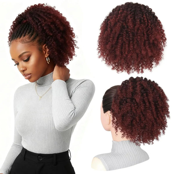 Short Afro Kinky Curly Clip-In Ponytail Extension | Synthetic Hair Piece for Black Women | 10 Inch