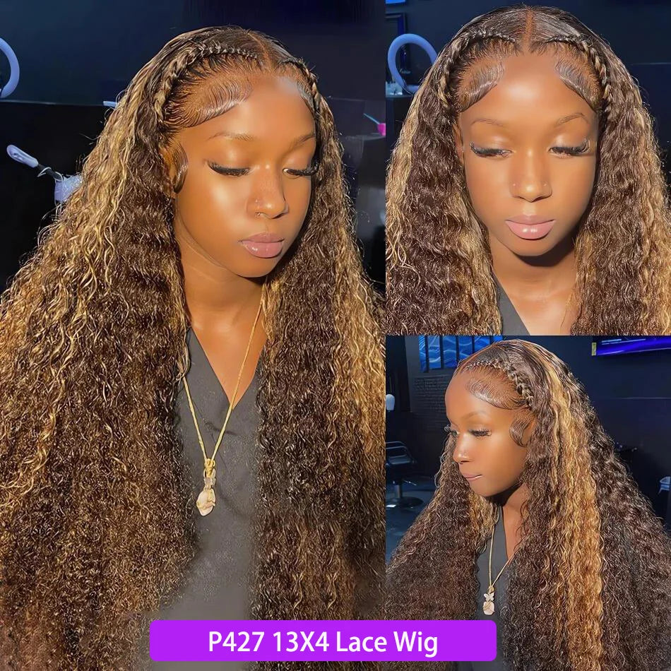 Highlight Curly 13x6 HD Lace Frontal Wig – P4/27 & 1B30 Ombre Deep Wave Human Hair (30–36 inch)