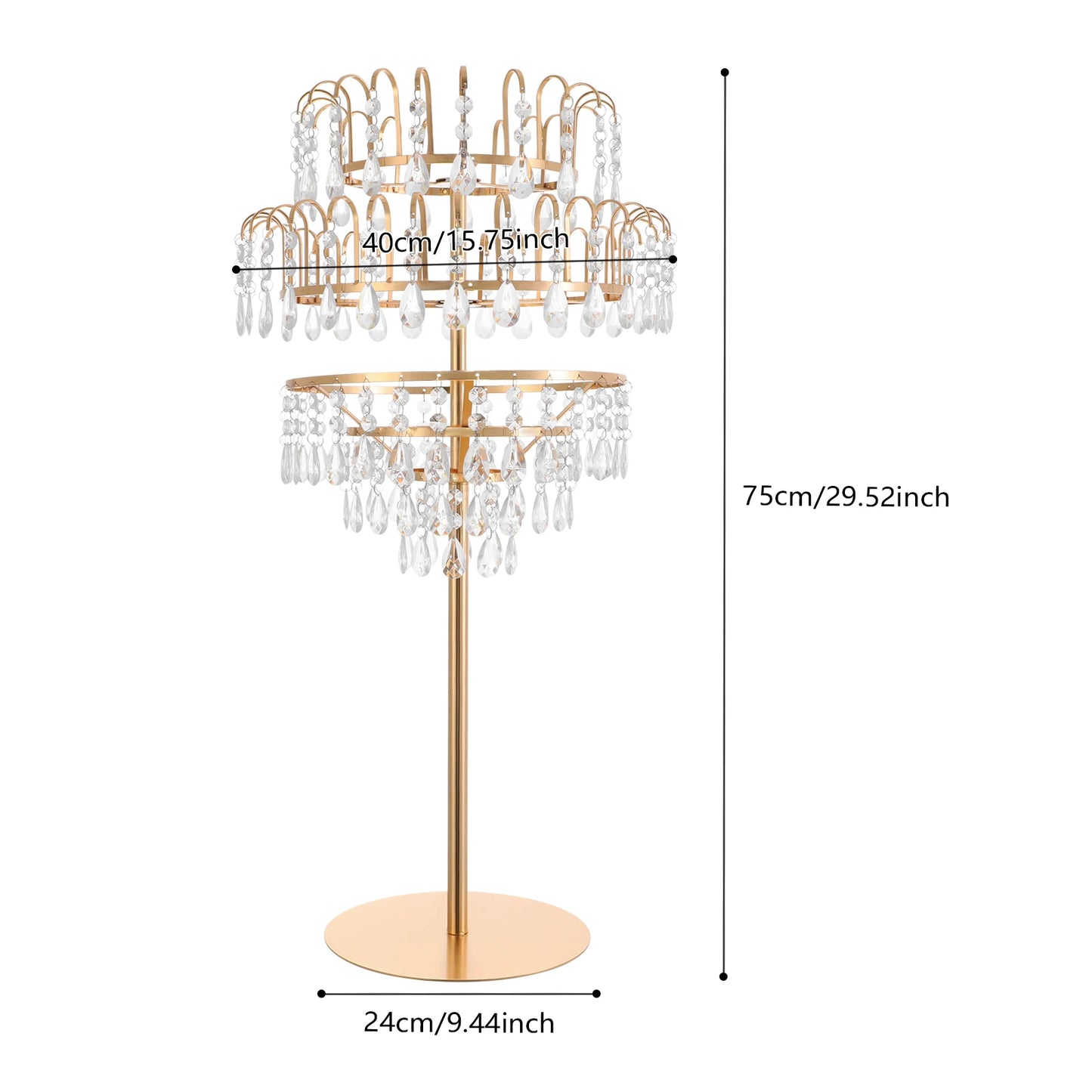 5-Tier Crystal Fountain Flower Stand – Silver & Gold Freestanding Centerpiece for Wedding, Party & Home Décor