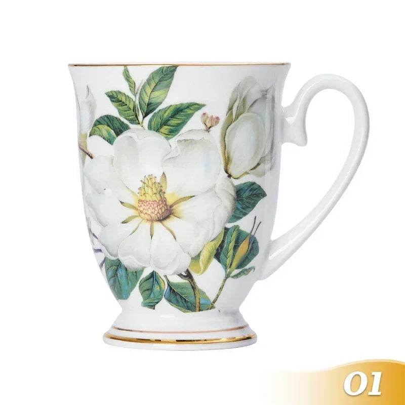 Vintage Floral Ceramic Coffee Mug – Elegant Handgrip Cup for Home & Office