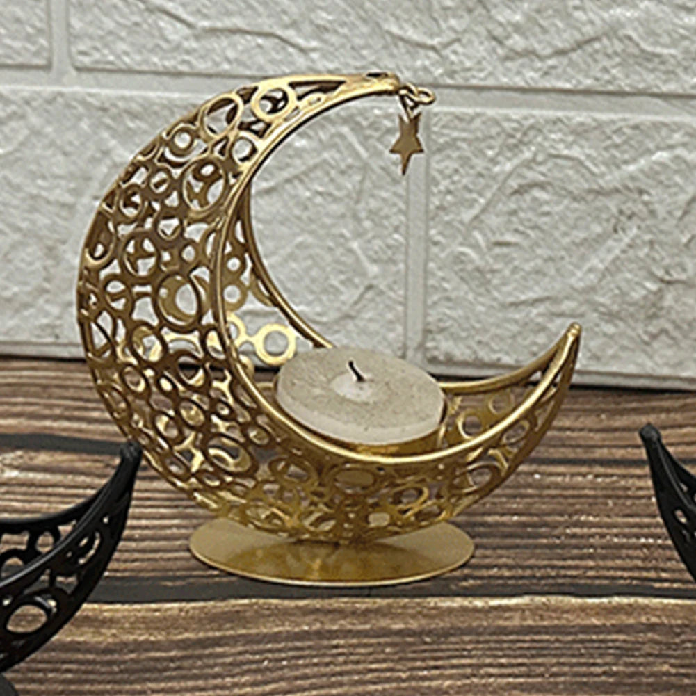 Eid Mubarak Moon Candle Holder – Ramadan Metal Candlestick for Home & Party Decor