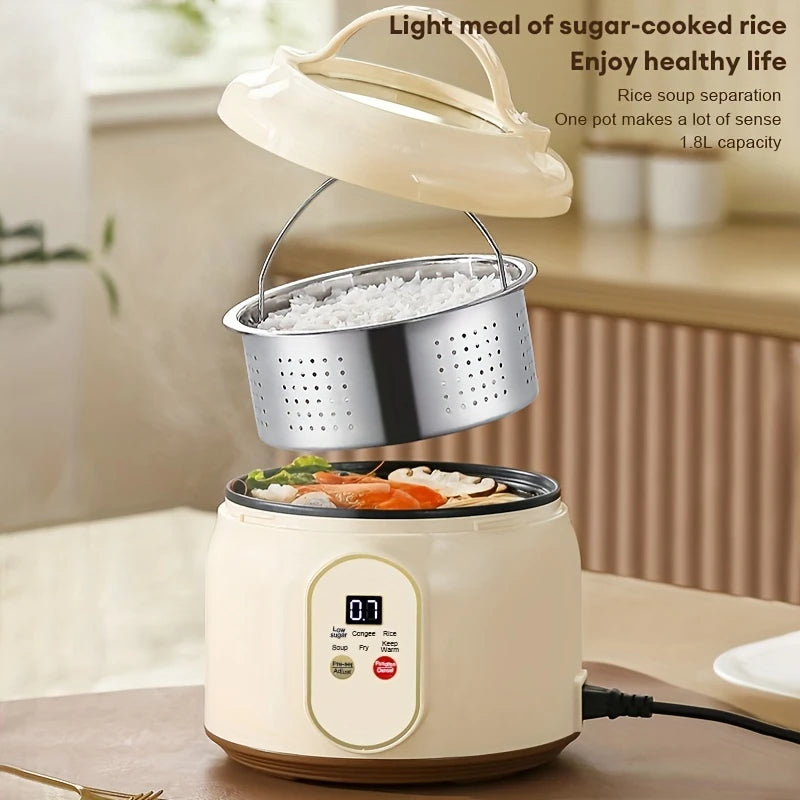 1.8L Portable Electric Rice Cooker – Nonstick Multi-Cooker, Low-Sugar Mode