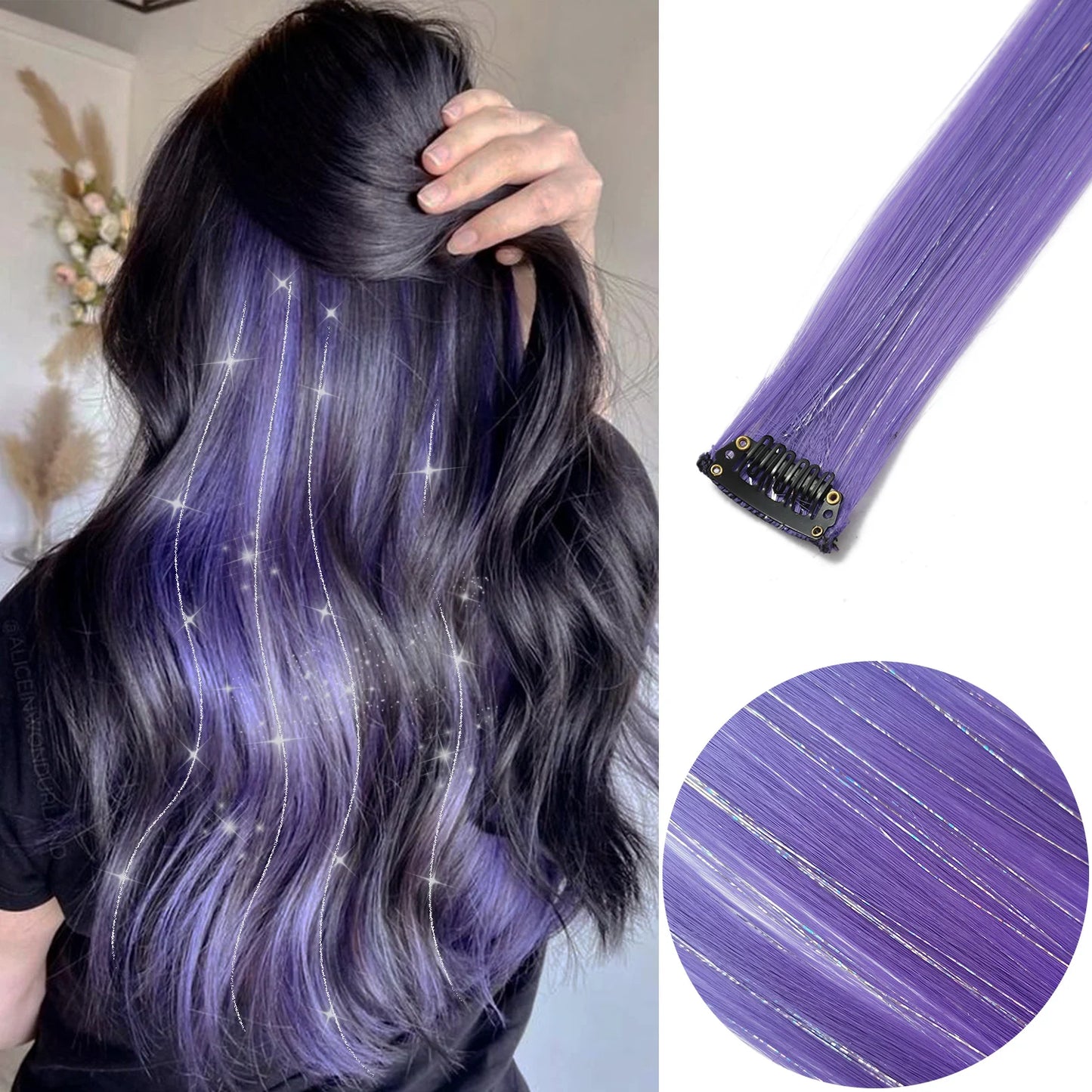 Colored Party Highlight Clip-In Hair Extensions | Synthetic Straight | 6pcs 70g | 22 Inch | Multi-Color