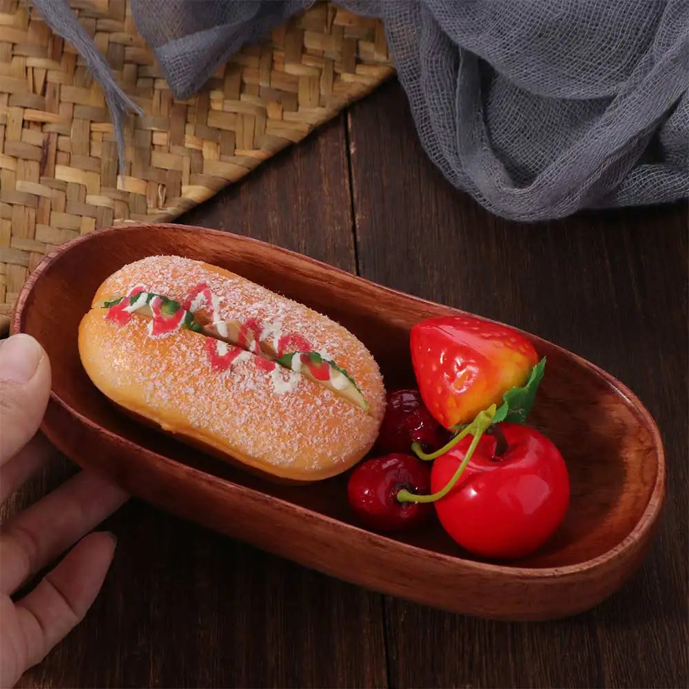 Creative Wooden Oval Salad Bowl – Japanese Boat Style Serving Tray