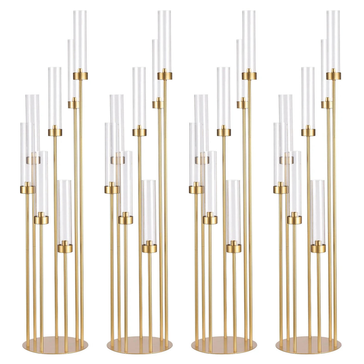 4 Sets 7-Arms Gold Floor Candelabra – 48” Tall Metal Candle Holders with Acrylic Lampshades for Wedding & Home Décor