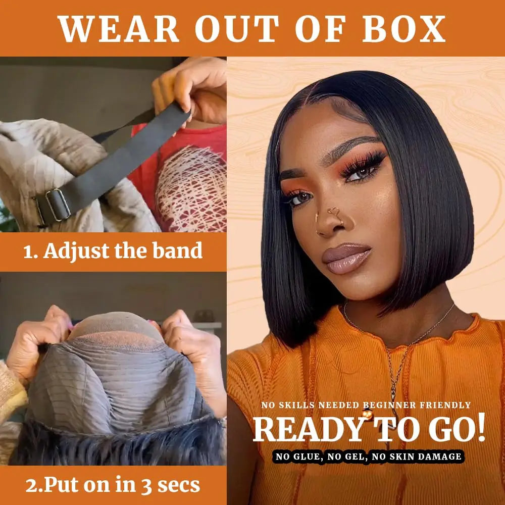 14 & 16 Inch HD Transparent Bone Straight Bob Lace Wig – 4x4 / 5x5 / 13x4, 250% Density, Natural Black