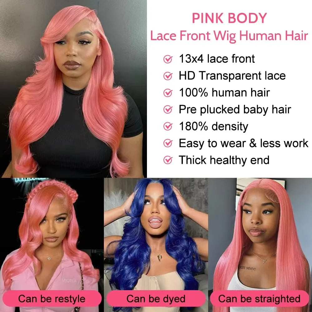 40” Rose Red Body Wave HD Lace Front Wig – 13x6 Transparent Brazilian Human Hair