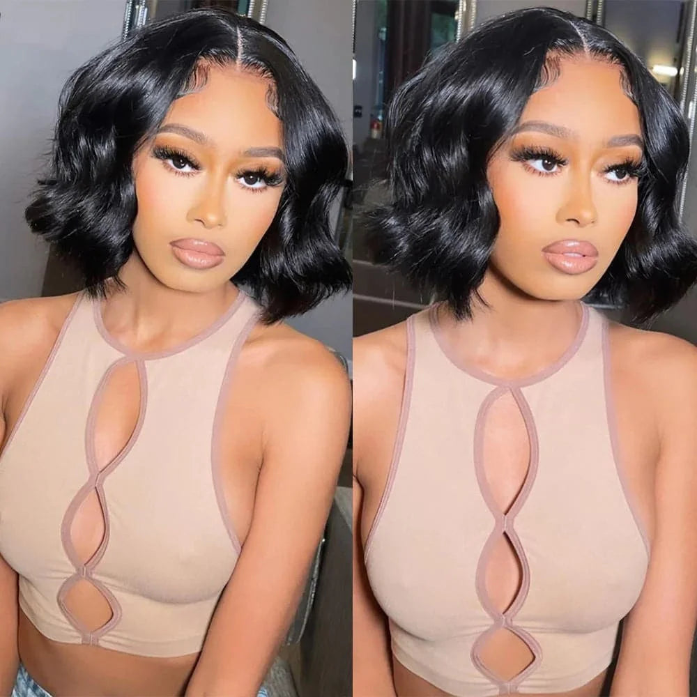 Black Body Wave Bob 13x4 Lace Front Wig (4x4 Closure Option) – 100% Human Hair, Pre-Plucked, Transparent Lace