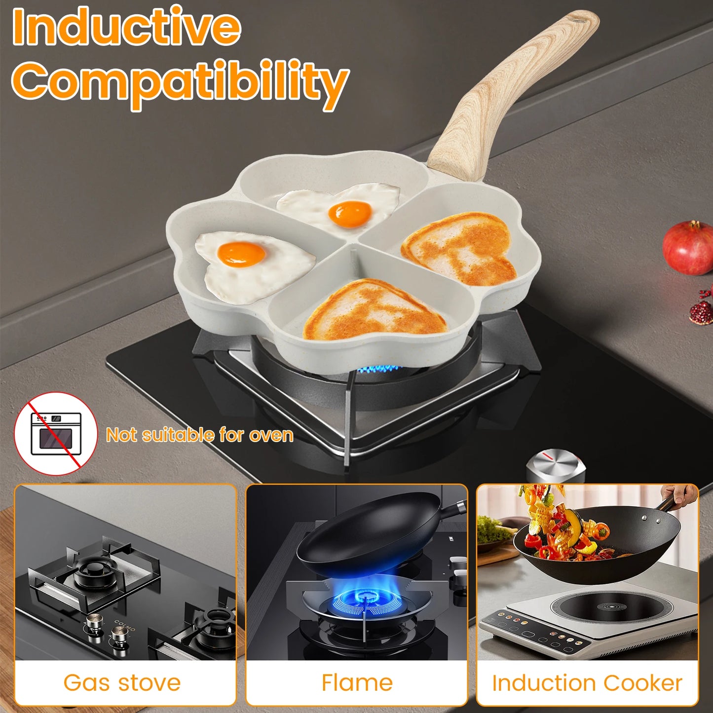 4-Cup Heart Egg Frying Pan – Non-Stick Aluminum Omelette Skillet for Gas & Induction Cooker