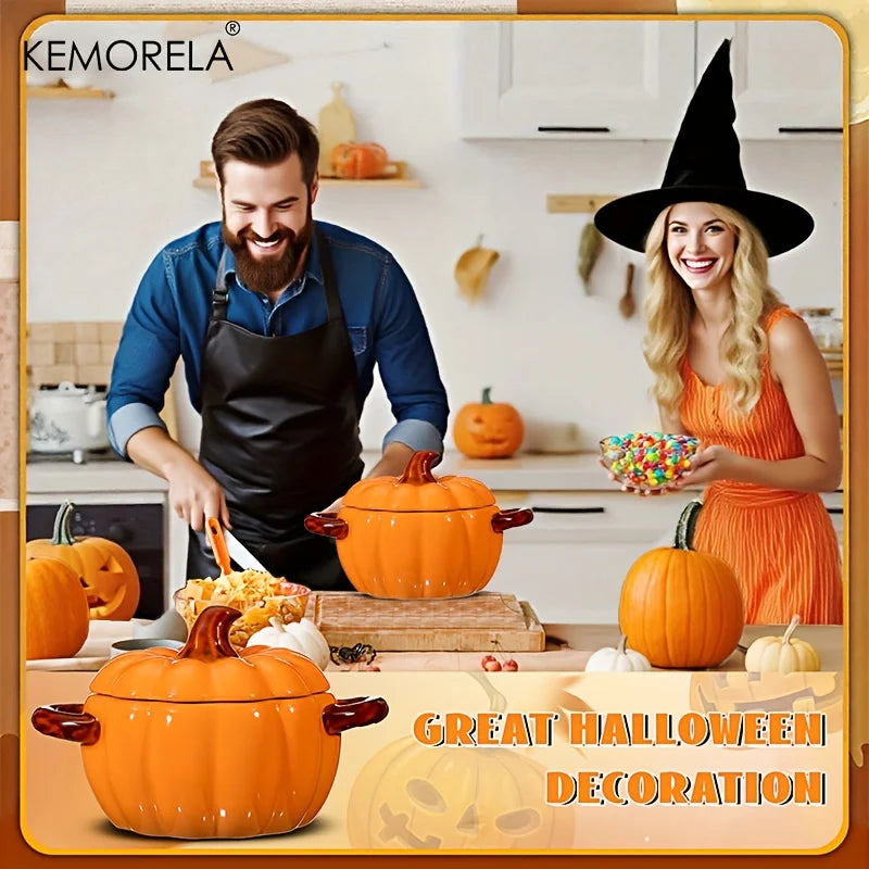 Ceramic Pumpkin Casserole Dish – Oven-Safe Pot with Lid for Halloween & Thanksgiving