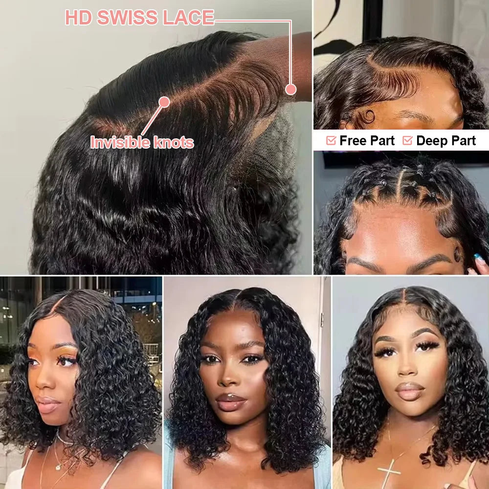 Deep Water Wave Curly Bob HD Lace Front Wig | 100% Remy Human Hair | Transparent Lace 13x4 / 13x6