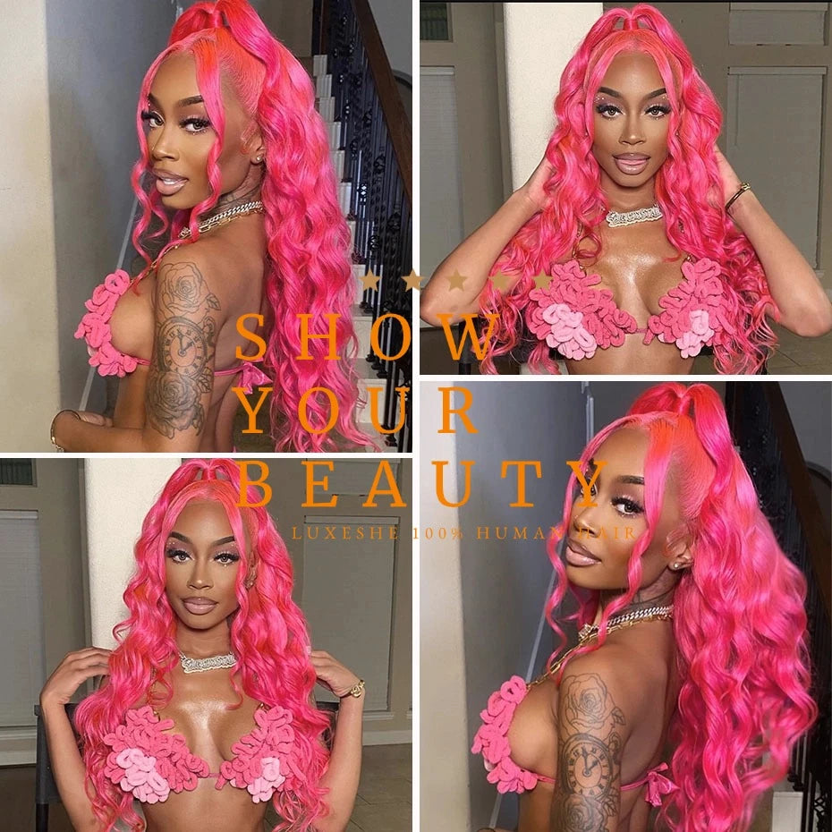 Pink HD Straight Lace Front Human Hair Wig 13x6 – Pre Plucked Baby Hair, 180% Density