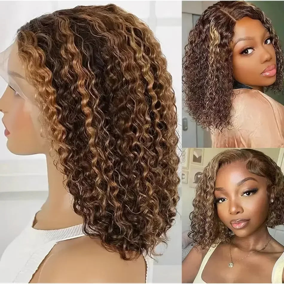 427 Highlight Deep Wave Bob Wig (250% Density) | Glueless 5x5 HD Lace Closure | Brazilian Human Hair