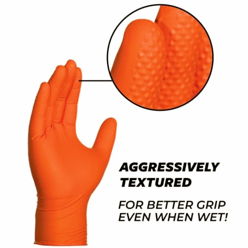 Heavy Duty 8Mil Orange Nitrile Gloves – Industrial Disposable Work Gloves with Diamond Grip for Mechanics & Cleaningg