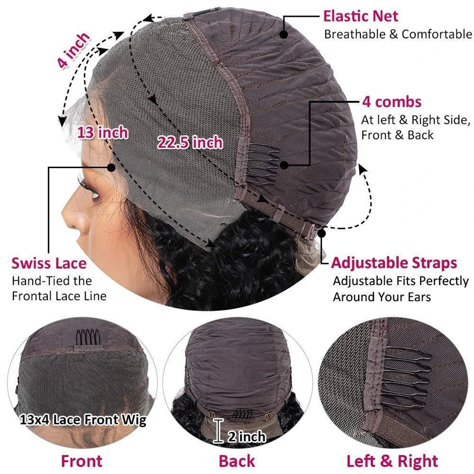 200% Density Deep Wave 13x6 HD Transparent Lace Frontal Human Hair Wig (30–32 Inch)