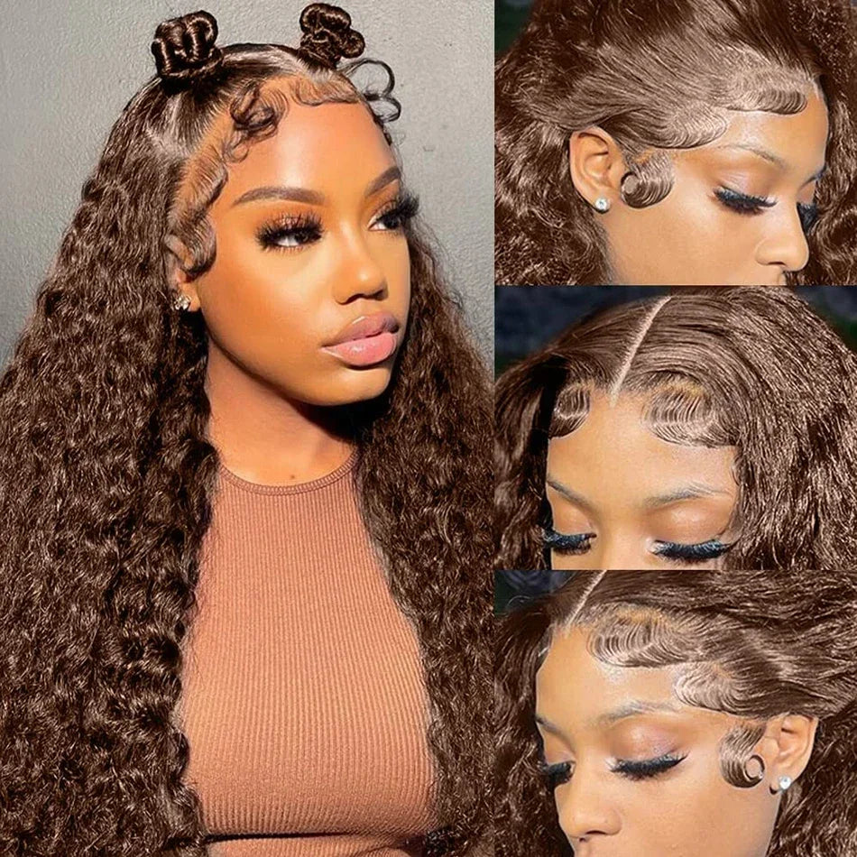HD Chocolate Brown Deep Wave Lace Front Wig | 100% Remy Brazilian Human Hair | Pre-Plucked 13x4 / 13x6