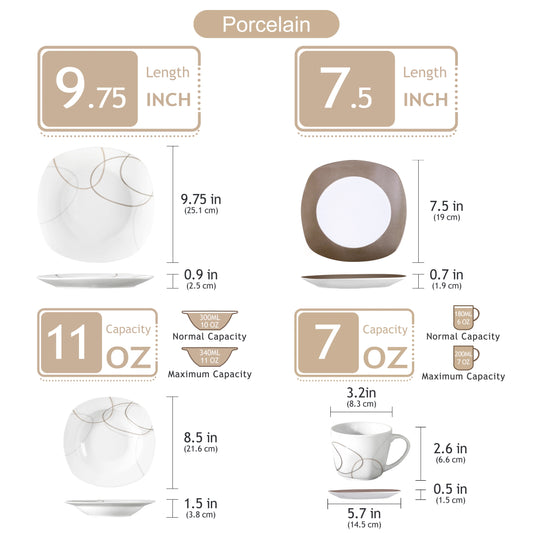 VEWEET 30-Piece Porcelain Dinnerware Set | 6-Person Tableware with Plates, Cups & Saucers – Modern Ceramic Design