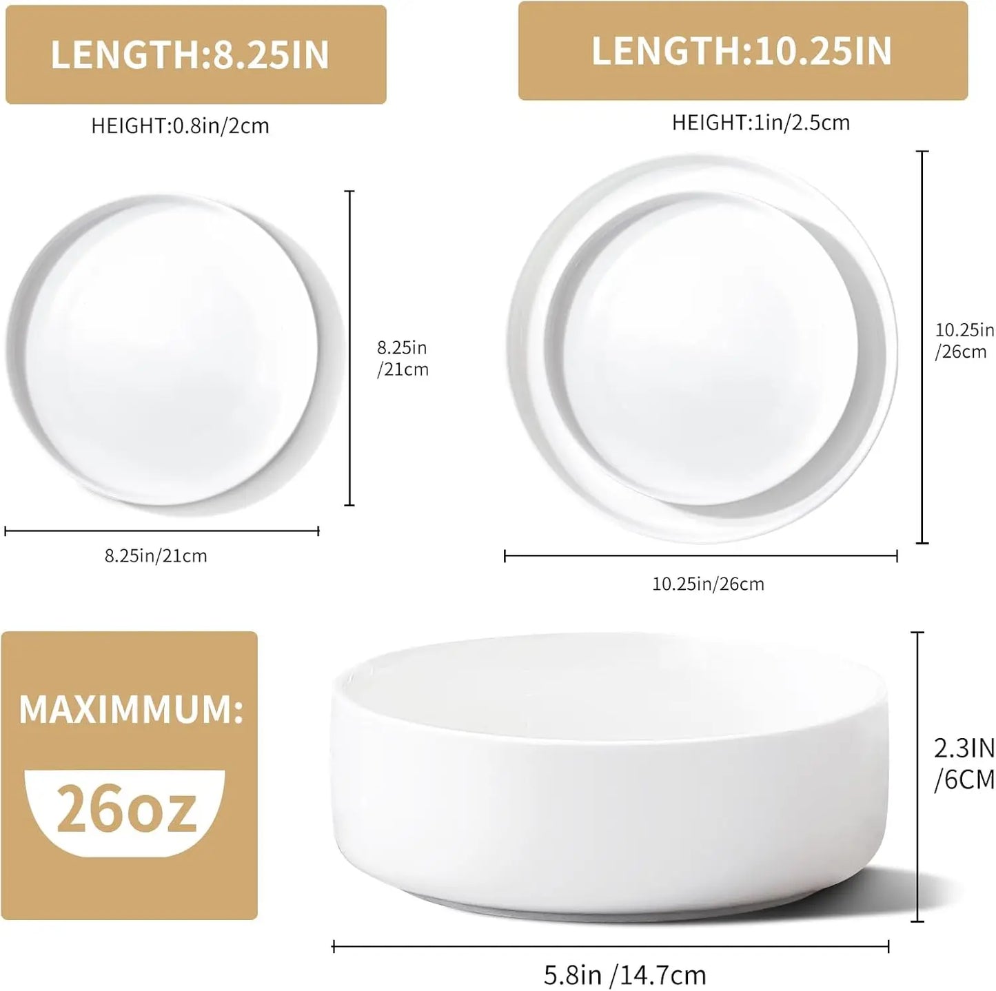 12-Piece White Porcelain Dinnerware Set – Plates & Bowls for 4, Microwave Safe