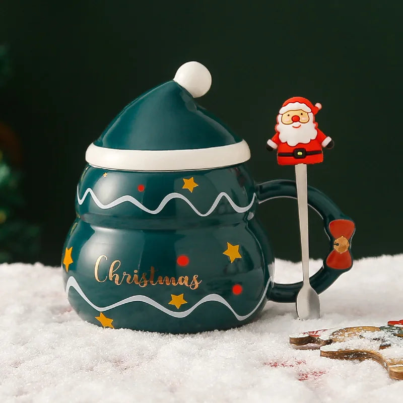 Christmas Ceramic Mug – Nordic Style Santa & Snowman Cup Gift for Holiday Season