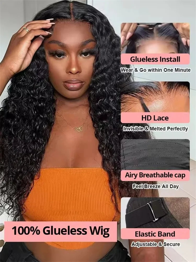 7x5 Wear & Go Glueless Deep Wave HD Lace Wig (13x6 / 13x4) – Brazilian Remy Human Hair, 300% Density (30–40")