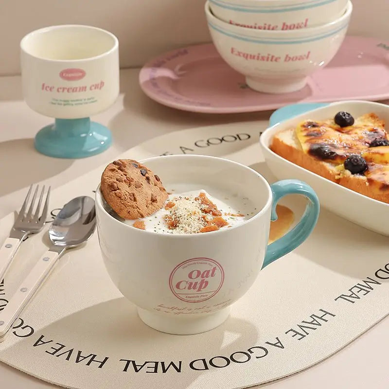 Ceramic Tableware Bowl & Plate Set for Home Use – Rice, Dessert, and Divided Plates Collection
