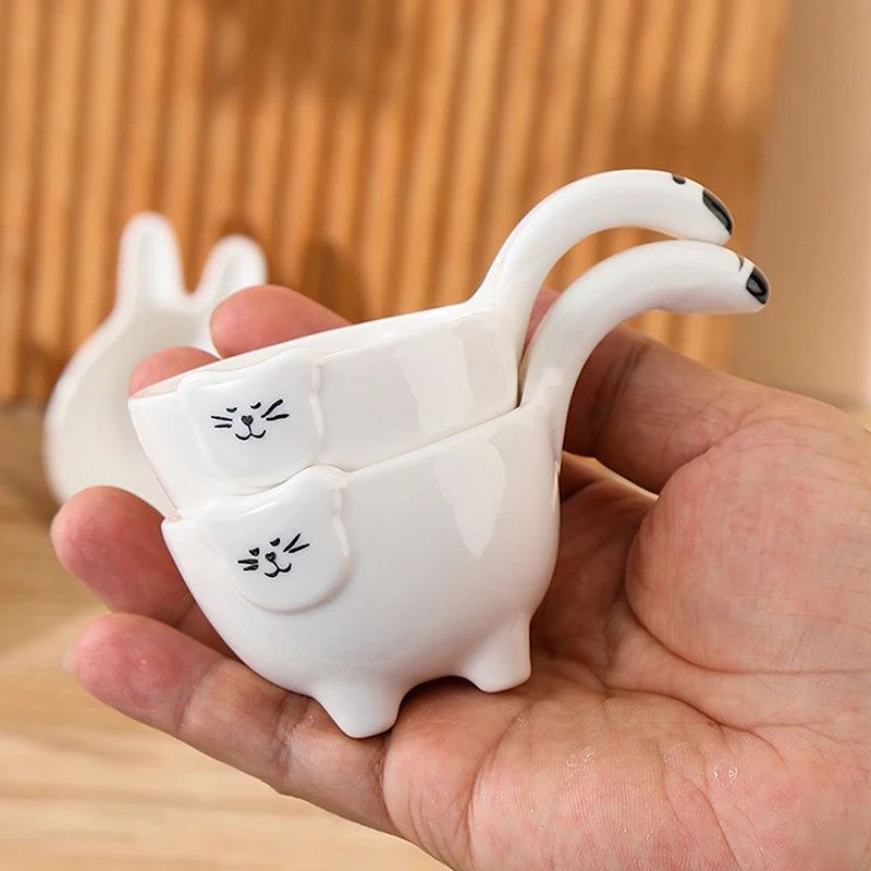 Cute Ceramic Mixing Dish with Handle – Bunny & Cat Dipping Bowl for Snacks & Sushi
