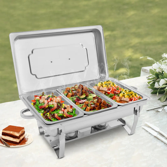 3-Compartment Chafing Dish Buffet Set | Stainless Steel Food Warmer with Lid & Heating Tray – 2.5L Each