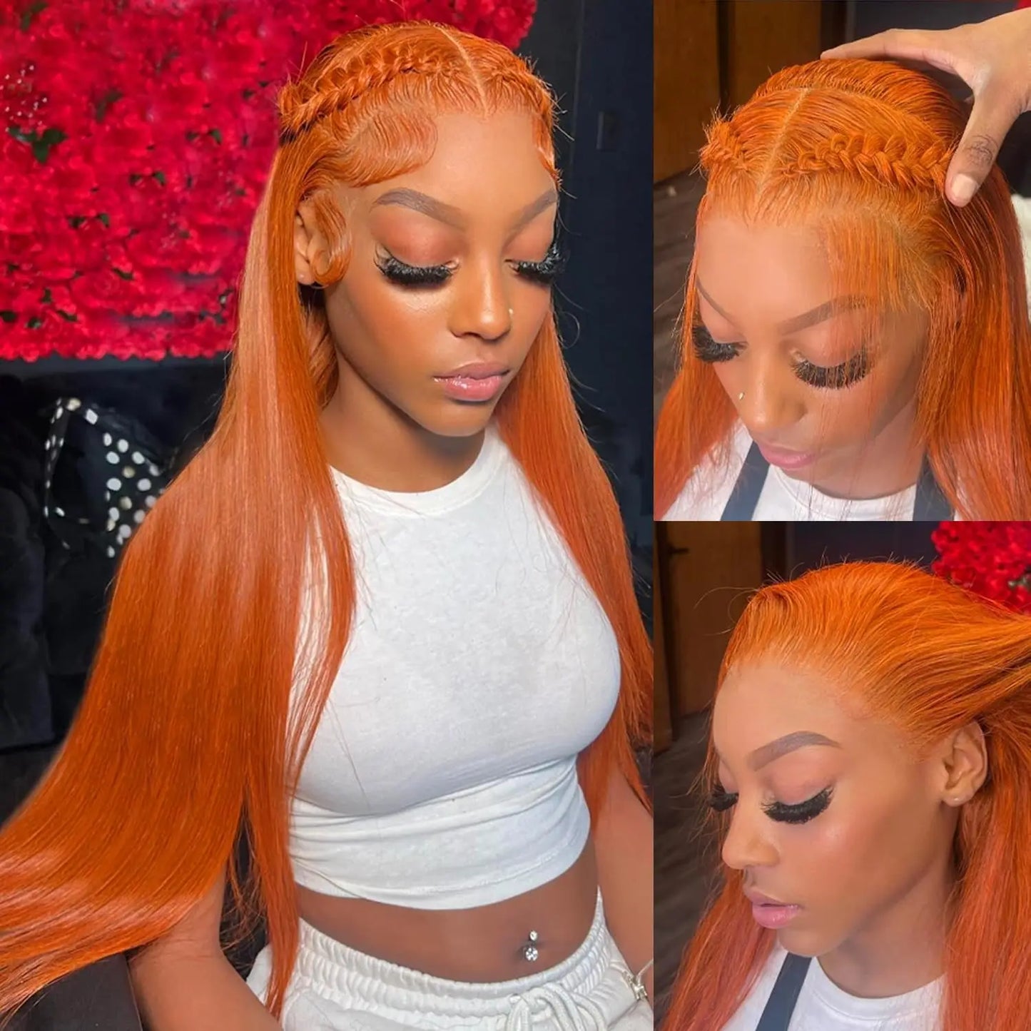 Ginger Orange 13x6 HD Lace Front Human Hair Wig – 30 inch, 200 Density, Straight, Pre-Plucked Natural Hairline